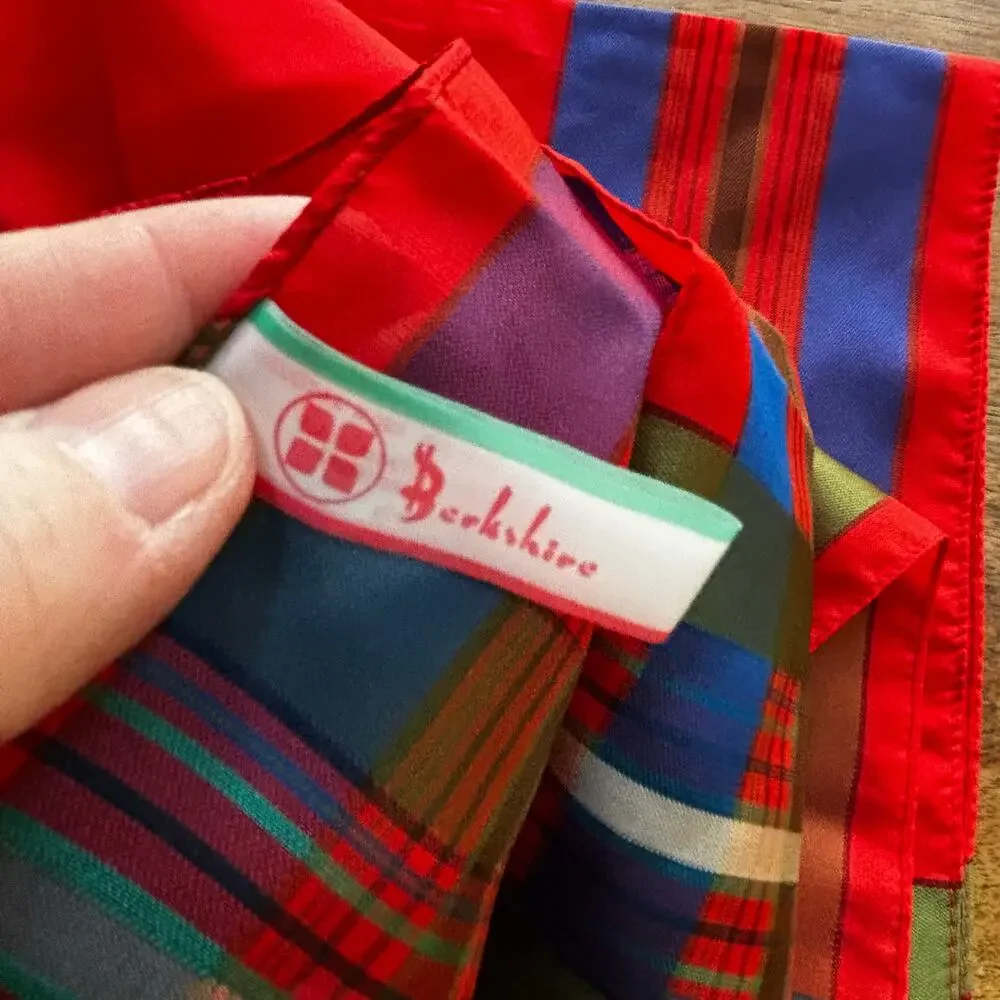 Silky Berkshire scarf red blue & green plaid square neckerchief style classic